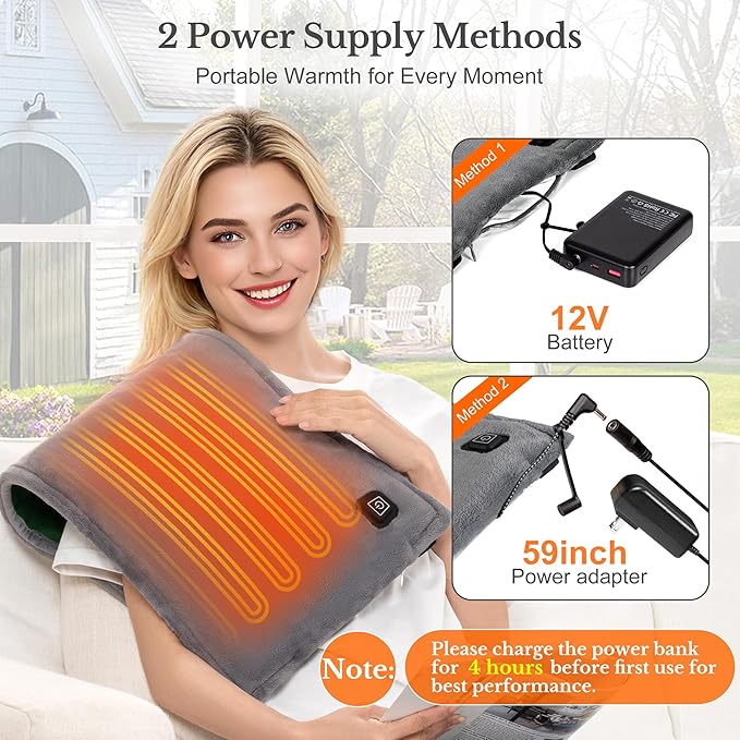 Cordless Heating Pad for Back Pain Relief & Cramps, 12"x24" Portable with Adjustable Straps, Battery Operated, 3 Heat Levels for Back/Shoulder/Legs, Gift for Mom