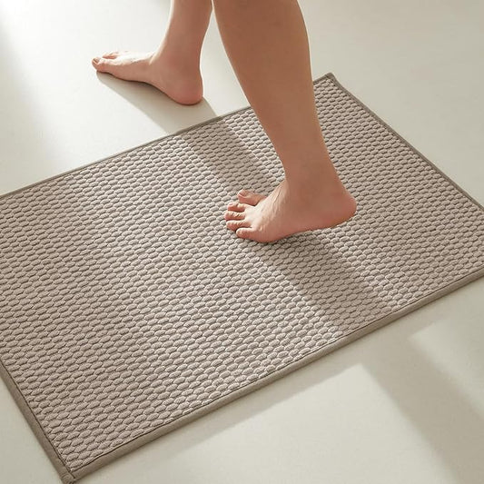 TYUU Bathroom Rugs Non Slip Washable, Super Absorbent Thin Bath Mat Small Quick Dry Low Pile Bathroom Rug, Beige 20"x30"