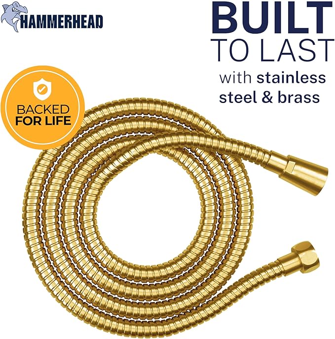 HammerHead Showers Solid Metal Shower Hose Attachment for Showerhead, Extra-Long 72-Inch Universal Replacement Hose for Hand held Shower, Brushed Gold
