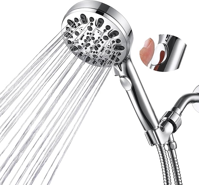 Iopsk Shower Head with Handheld 7 Spray Combo,Hand Held Showerhead with On/Off Switch,High Pressure Detachable Shower Heads with 60" Long Hose (Chrome)