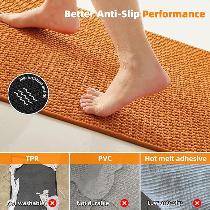 TYUU Bathroom Rugs Non Slip Washable, Super Absorbent Thin Bath Mat Quick Dry Low Pile Bathroom Rug, Orange 24"x36"