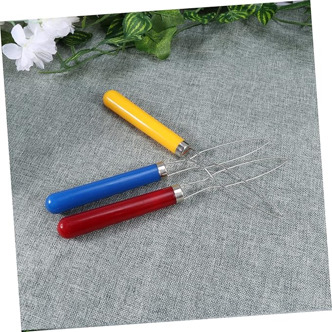 Stainless Steel Button Hook Helper Ziers Button Assist Device Ergonomic Grip Red Yellow Patterns for Elderly Disabled