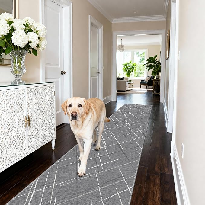 Gray Runner Rug Ultra Non-Slip 2x10 Long Hallway Rugs Washable Modern Tear and Stain Resistance No Pile Lightweight Modern Rug Runners for Entryway, Kitchen, Walkway, Entrance, Gray