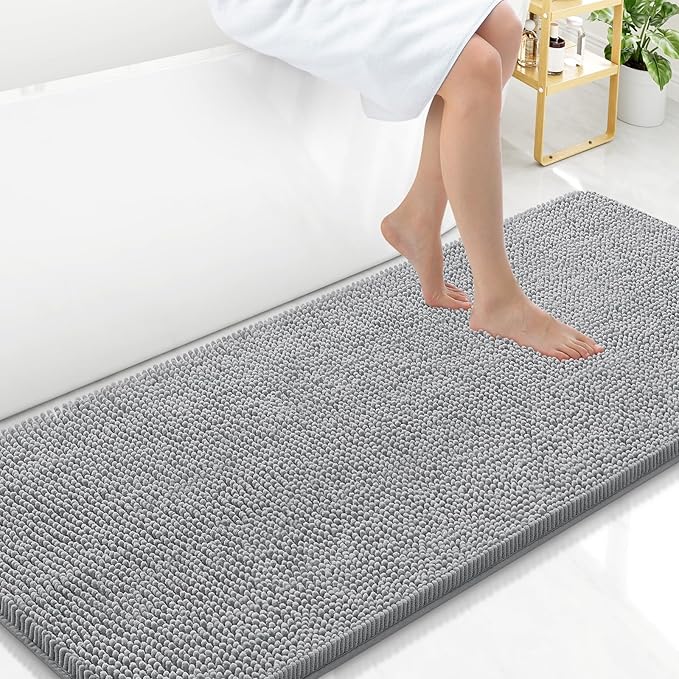Arotive Bathroom Rugs 59x24, Extra Soft Absorbent Shaggy Chenille Bath Rugs, Machine Washable Rubber Backing Non-Slip Bath Mats for Bathroom Floor Tub and Shower, Home Decor Accessories,Light Grey