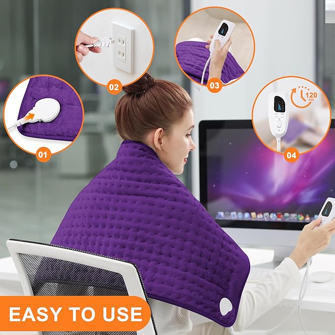 Deepsoon Heating Pad,Electric Heating Pads for Back,Neck,Moist Heating Pad for Abdomen Shoulder Knee Legs,Dry/Moist Heat&Auto Shut Off,Mother's Day Birthday for Men and Women,Dark Purple,33x17 Inch