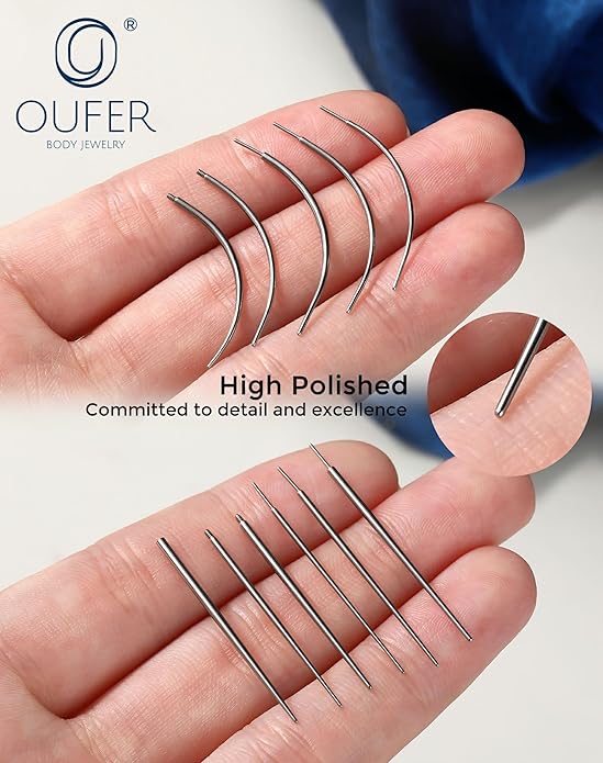 OUFER Piercing Ball Grabber, 16G 18G Flat Back Earrings Piercing Guide needle Tool, Surgical Steel Internally Threaded Push Pin External Thread Assistant Body Piercing Kit for Ear Nose Lip Tool