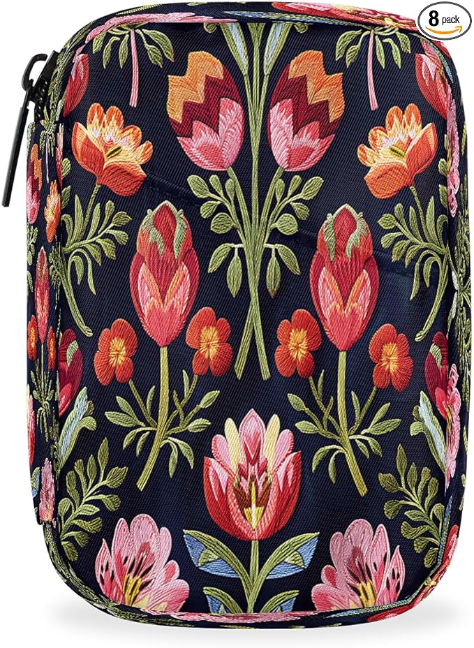 Weekly Travel Pill Organizer Case for Purse with Removable 7 Day Box Portable Compact Size Pill Box Fashionable Pill Container for Medicine Vitamin Supplement Flower Floral Red