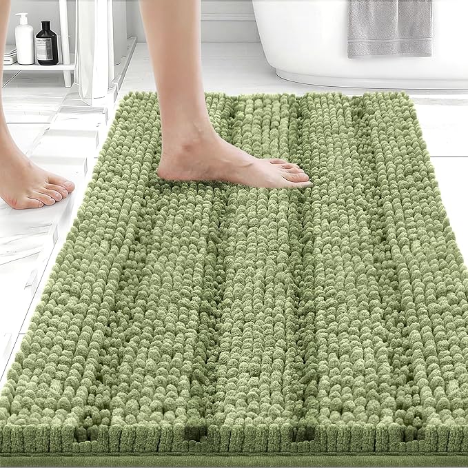 Bcoimo 24"×17" Chenille Bath Mat Non-Slip with Backing Ultra-Absorbent and Machine Washable Quick-Dry Design Bathroom Rug Ideal for Bathroom and Tub Areas