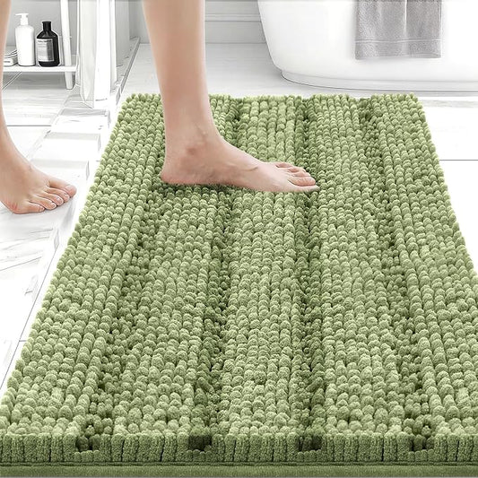 Bcoimo 24"×17" Chenille Bath Mat Non-Slip with Backing Ultra-Absorbent and Machine Washable Quick-Dry Design Bathroom Rug Ideal for Bathroom and Tub Areas
