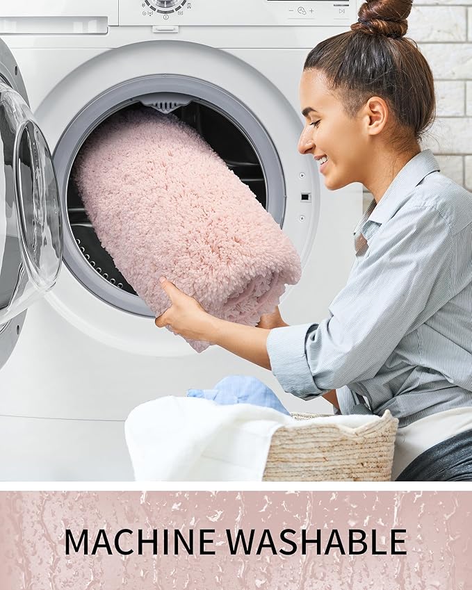 Bathroom Rugs Non Slip Washable 32x20, Ultra Thick Soft Microfiber Absorbent Bath Mats, High Density Foam Latex Non Slip Backing Bath Rugs, Fluffy Floor Carpet for Tub&Shower, Pink