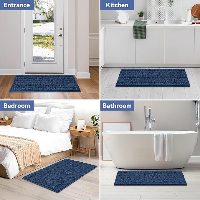 Bcoimo Large Bathroom Rug, Chenille Bath Mat with High Low Pile Design, Soft Absorbent Non Slip Bath Rug, Machine Washable Quick Dry Mat for Shower, Tub, Sink and Vanity