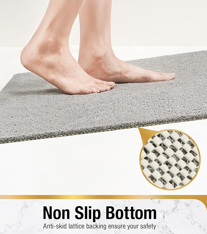 HITSLAM Bathtub Mat Non Slip, 35 x 16 Inch Long Soft PVC Loofah Shower Mat, Bath Mat for Tub Without Suction Cups, Quick Drying Bath Tub Mat for Shower and Bathroom, Easy to Clean, Grey