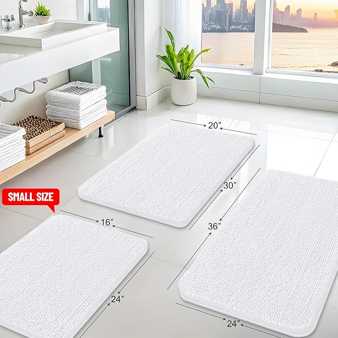 Arotive Bathroom Rugs Round 24x24, Extra Soft Absorbent Shaggy Chenille Bath Rugs, Machine Washable Rubber Backing Non-Slip Bath Mats for Bathroom Floor Tub and Shower, Home Decor Accessories, White