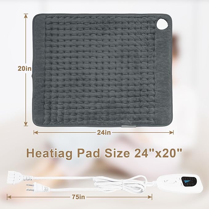Deepsoon Heating Pad,Electric Heating Pads for Back,Neck,Moist Heating Pad for Abdomen Shoulder Knee Legs,Dry/Moist Heat&Auto Shut Off,Mother's Day Birthday for Men and Women,Dark Gray,24x20 Inch
