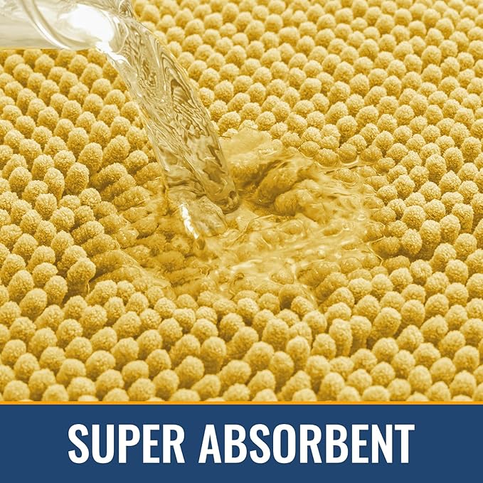 Arotive Bathroom Rugs 24x16, Extra Soft Absorbent Shaggy Chenille Bath Rugs, Machine Washable Rubber Backing Non-Slip Bath Mats for Bathroom Floor Tub and Shower, Home Decor Accessories, Yellow