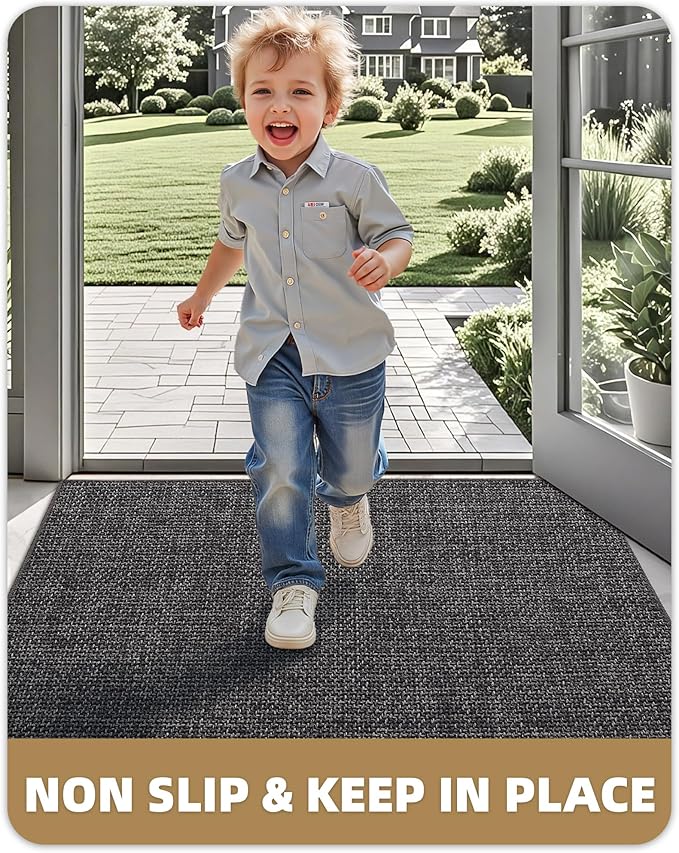 Color&Geometry Thin Door Mat Indoor Entrance Non Slip Rubber Backed, 24"x36" Indoor Door Mats for Entryway, Dirt Trapper Doormat, Washable Front Door Rugs, Charcoal Grey