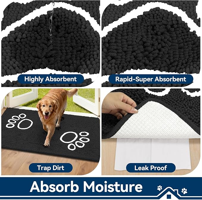 Bcoimo Super Absorbent Dog Door Mat, 48"*30" Anti Slip Mat for Muddy Paws, Pet Rugs for Dirty Paws Washable that Absorbs Moisture and Dirt, for Dog Cage and Pet Resting Carpet