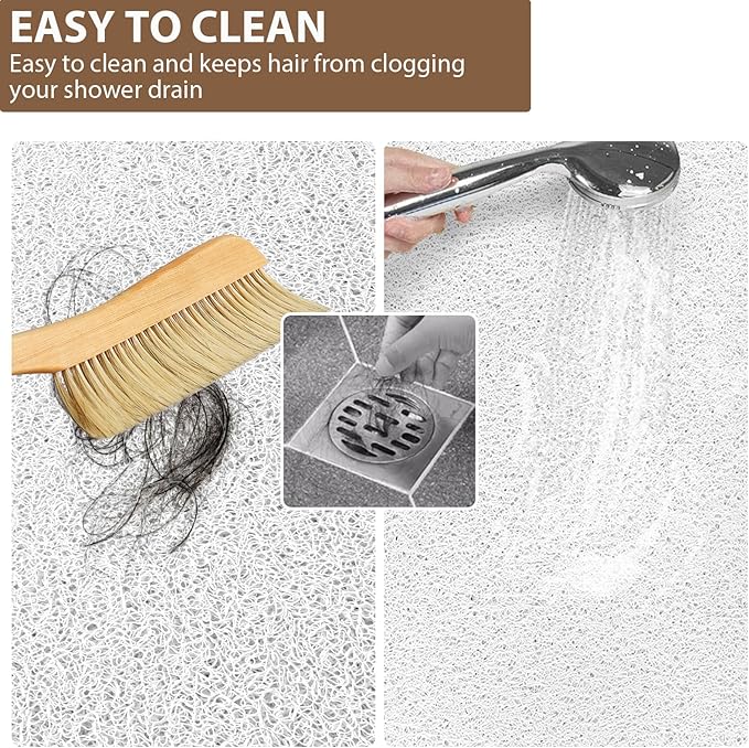 Shower Mat Non Slip: 59 x 34.5 Inch Extra Large Shower Mats for Inside Shower with Drain Hole - Soft PVC Loofah Anti Slip Shower Stall Mat for Walk-in Shower and Bathroom, Quick Drying