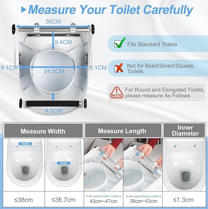 Raised Toilet Seat for Seniors with Flip-up Handles, 5.9" Adjustable Toilet Seat Riser Elevated Medical Supplies & Equipment for Handicap, Elderly, Hip Replacement After Surgery