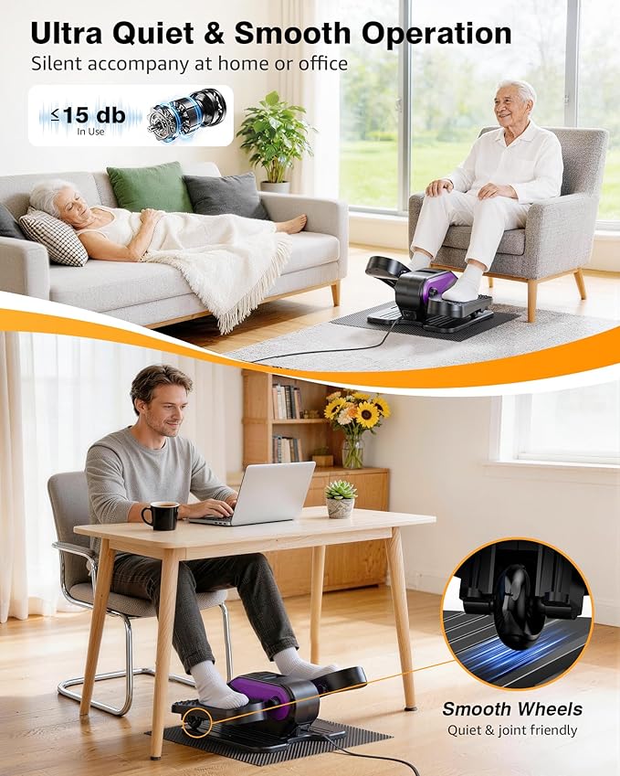 VIVURN® 023 Under Desk Elliptical Mini Electric Leg Exerciser for Senior, 12 Speeds RF Remote Display Monitor Non-Slip Mat, Quiet & Compact Seated Pedal Exerciser for Home Office Gift for Mom Dad