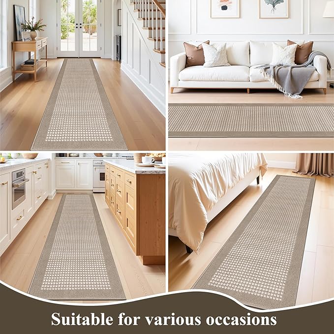 Ileading Beige Runner Rugs for Hallway 2'x8' Non Slip Farmhouse Long Kitchen Floor Mats with Rubber Backing Absorbable Throw Rugs Machine Washable Indoor Decor Carpet for Corridor Petmat Entryway