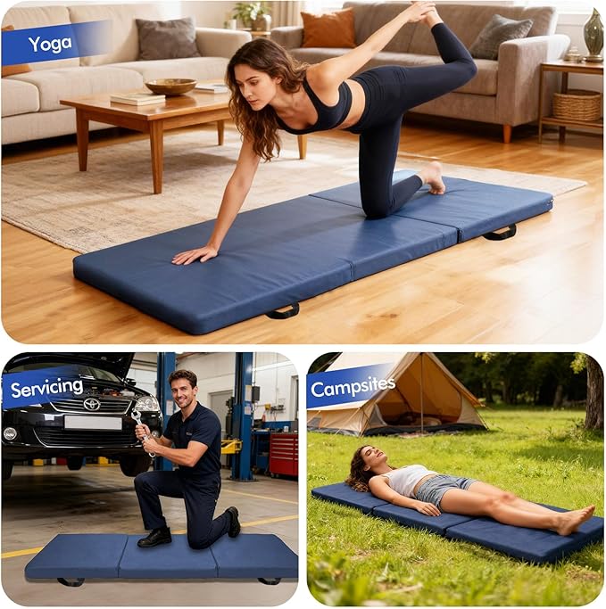JZHLLA Foldable Fall Protection Mat for Elderly Blue Waterproof Non Slip Floor Mats with High-Resilience Foam 72 * 24 * 2 Inch Bedside Floor Mats for Elderly, Handicap, Senior