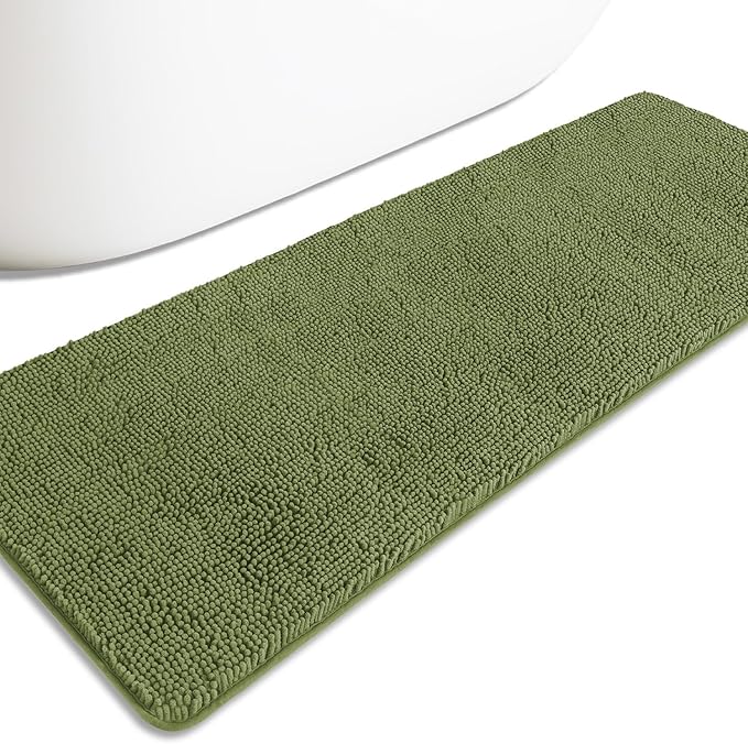Bathroom Runner Rug 24 x 72 Non Slip – Extra Long Bath Mat | Absorbent and Washable Thick Chenille Runner Rug for Bathroom, Shower, Tub, Sink(Sage)