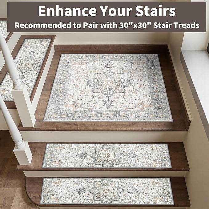 sarben Non Slip Stair Treads for Wooden Steps 15PCS - 8"x30" Indoor Safety Carpet, Edging Mats with TPE Adhesive Backing, Pet and Elderly Friendly Stair Rugs (Taupe)