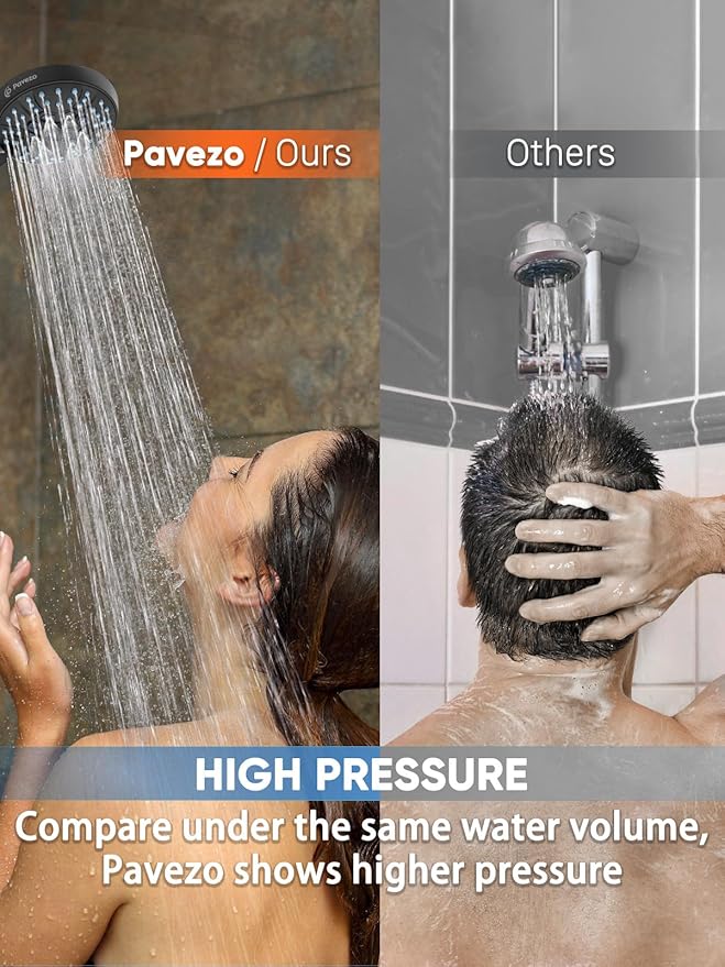 Pavezo® High Pressure Handheld Shower Head with Filter, ON/OFF Switch Pause Button, 10-mode Shower Head with Hard Water Softener Filters, SS Hose, Anti-clog & Powerful to Clean Tile & Pets, Black
