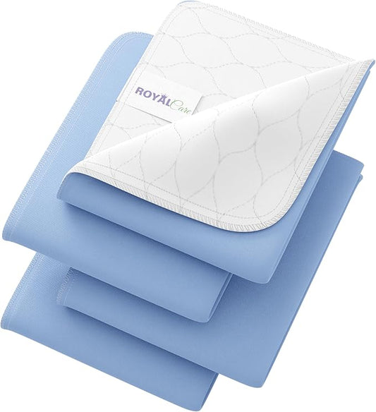 Incontinence Bed Pads - Reusable Waterproof Underpad Chair, Sofa and Mattress Protectors - Highly Absorbent, Machine Washable - for Children, Pets and Seniors (34x36 (Pack of 4), Blue)