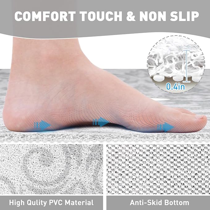 Square Shower Mat Non Slip: 27 x 27 Inch Large Shower Mats with Drain Hole in Middle - PVC Loofah Anti Slip Shower Floor Matt for Inside Shower
