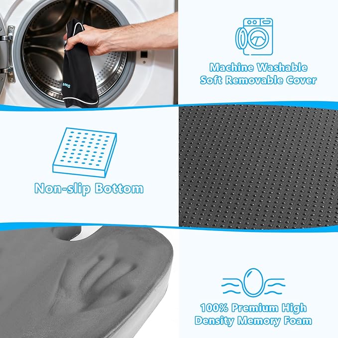 SweetSlubr Ergonomic Memory Foam Seat Cushion & Lumbar Support Pillow Set, Orthopedic Coccyx Cushion for Office Chair, Car, Home – Relieves Back, Sciatica & Tailbone Pain, Improves Posture Black/Large