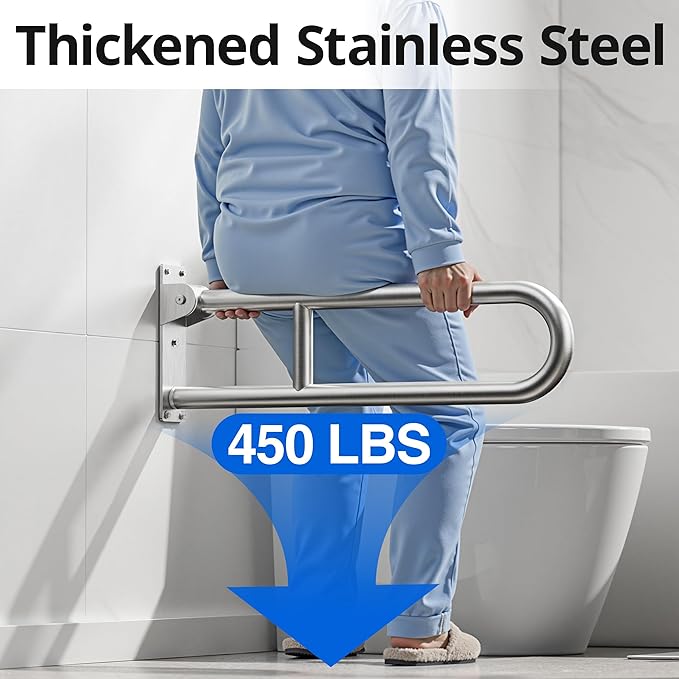Toilet Grab Bar, Bathroom Safety Handrail Wall Mounted, 304 Stainless Steel Flip Up Folding Support Rail for Elderly Seniors and Handicap Assistance (30 Inch)