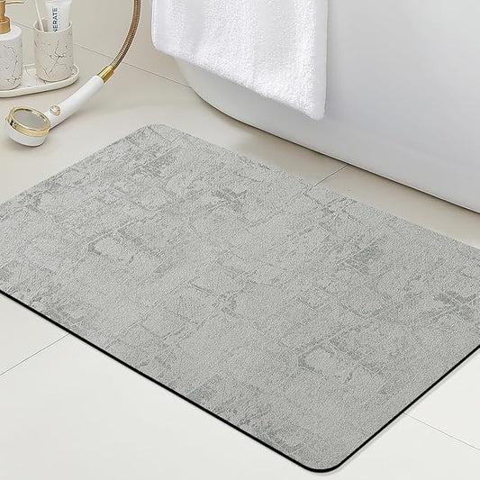 ACCUMTEK Non Slip Bath Mat, Thin Bathroom Rugs Fit Under Door, Quick Dry Bath Mats, Machine Washable Bath Rugs for Bathroom, Bathtub & Kitchen, Bathtub, Light Gray/Checkered/32 x20