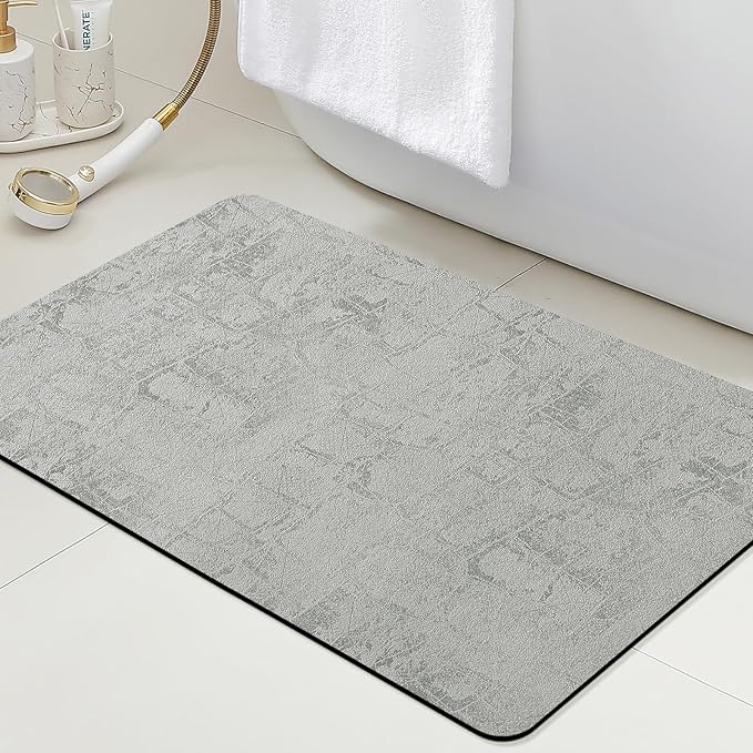 ACCUMTEK Non Slip Bath Mat, Thin Bathroom Rugs Fit Under Door, Quick Dry Bath Mats, Machine Washable Bath Rugs for Bathroom, Bathtub & Kitchen, Bathtub, Light Gray/Checkered/24 x17