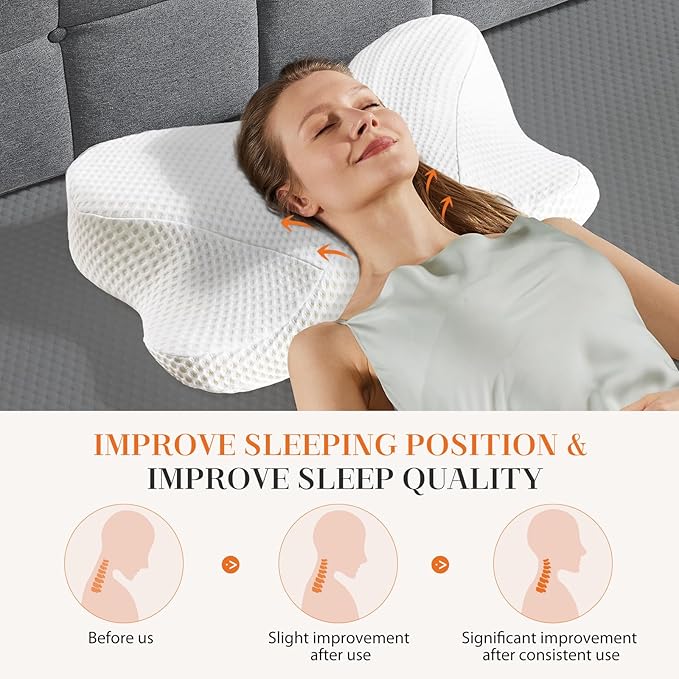 OLIXIS Cervical Neck Pillow for Pain Relief, Ergonomic Memory Foam Pillows for Sleeping, Cooling Side Sleeper Pillow for Neck Support, Contour Pillow Orthopedic Bed Pillow for Back Stomach Sleepers