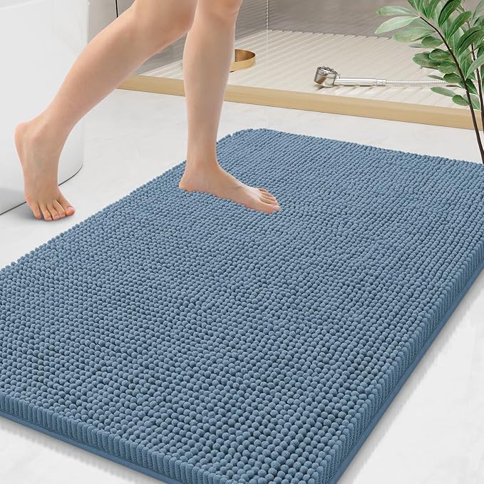 Arotive Bathroom Rugs 44x24, Extra Soft Absorbent Shaggy Chenille Bath Rugs, Machine Washable Rubber Backing Non-Slip Bath Mats for Bathroom Floor Tub and Shower, Home Decor Accessories,Grayish Blue
