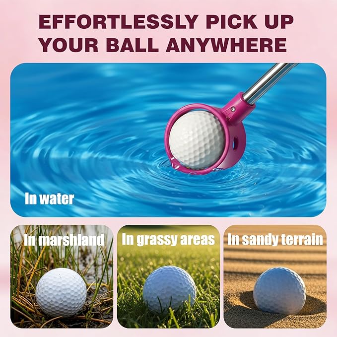 Golf Ball Retriever Telescopic for Water, GolfBall Grabber Tool, Golf Accessories Gifts for Men, Women & Golfers, Golf Balls Picker with Stainless Steel Shaft&Non-Slip Rubber Grip
