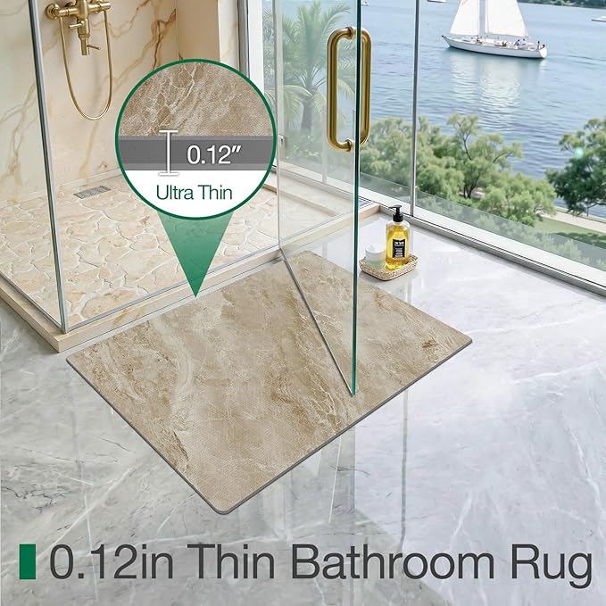LUMI Ultra Thin Bath Mat, Super Absorbent Quick Dry Bathroom Rugs, Non-Slip Bathroom Mats, Marble Bathmats Fit Under Door, Bathtub, Sink, Shower Room, 24"x36", Brown