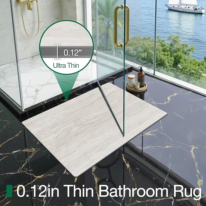 LUMI Ultra Thin Bath Mat, Super Absorbent Quick Dry Bathroom Rugs, Non-Slip Bathroom Mats, Marble Bathmats Fit Under Door, Bathtub, Sink, Shower Room, 24"x44", Light Grey
