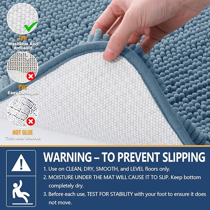 Arotive Bathroom Rugs 59x20, Extra Soft Absorbent Shaggy Chenille Bath Rugs, Machine Washable Rubber Backing Non-Slip Bath Mats for Bathroom Floor Tub and Shower, Home Decor Accessories,Grayish Blue