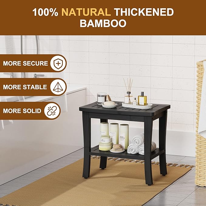 Bamboo Black Shower Bench Stool Shower Chair Seat Adult Women Her Sister Aunt Wife Hustband Lady Auntie Titi Bestie Soul Happy Christmas Xmas Birthday Gifts Cool Unique Aesthetic 30 40 60 70 Year Old