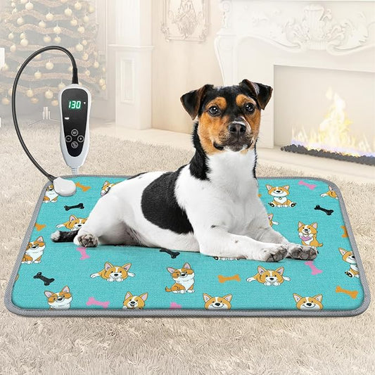 GOLOPET Dog Heating Pad 28×18 in Waterproof Heated Dog Bed,Smart Thermostat Switch with Normally Open On Function,Puppy Heating Pad with Metal Protective Tubes Added-Blue