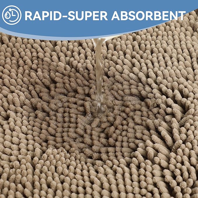 Bcoimo 36x24 Chenille Bath Mat – Non-Slip with Backing Bath Rug Ultra-Absorbent and Machine Washable Bathroom Mat Quick-Dry Design. Ideal for Bathroom Shower and Tub Areas