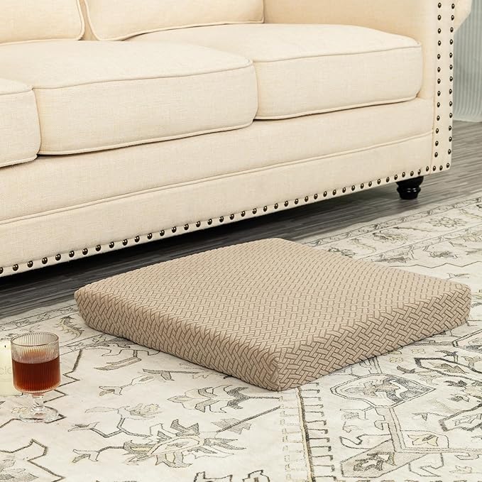 Recliner Cushions for Long Sitting Foam Seat Cushion Soft Tufted Layer for Elderly Seniors, Recliner Chair, Floor Pillow, Office Chair, Car, No Pressure on Thighs, 20X20X3 Inch - Knitted Khaki