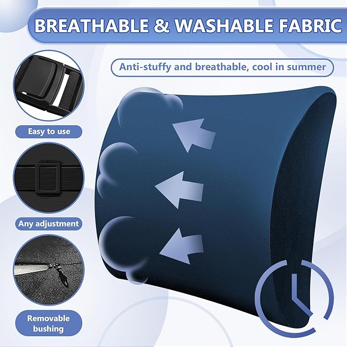 SPRING SEAON Lumbar Support Pillow Comfortable Cooling Fabric Back Cushion with Adjustable Shoulder Straps Back Support for Wheelchair Office and Car