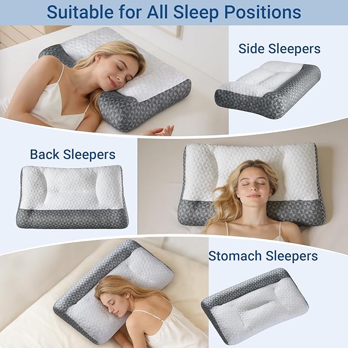 Cervical Neck Pillow for Sleeping - Ergonomic Side Sleeper Pillows for Pain Relief, Contour Cervical Pillow for Neck Support, Orthopedic Memory Foam Pillows for Side Back Stomach Sleepers (26″x15″)