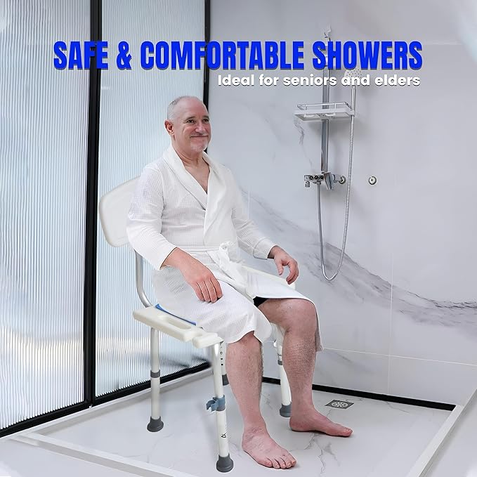 Shower Chair for Inside Shower With Soap box - Height Adjustable Shower Chair for Elderly and Disabled with Removeable Back & Enhanced Non-Slip Feet - Lightweight Aluminum Construction - Blue