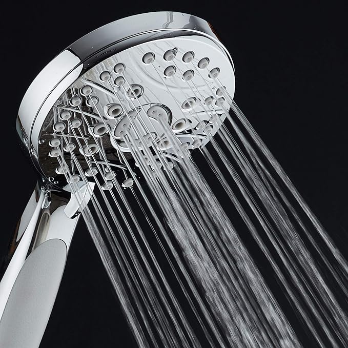 for California - High Pressure 6-setting Luxury Handheld Showerhead, Extra Long 6 Ft Stainless Steel Hose, Anti Clog Jets, Anti Slip Grip, Top US Brand, Extra Wall Bracket - Chrome Finish