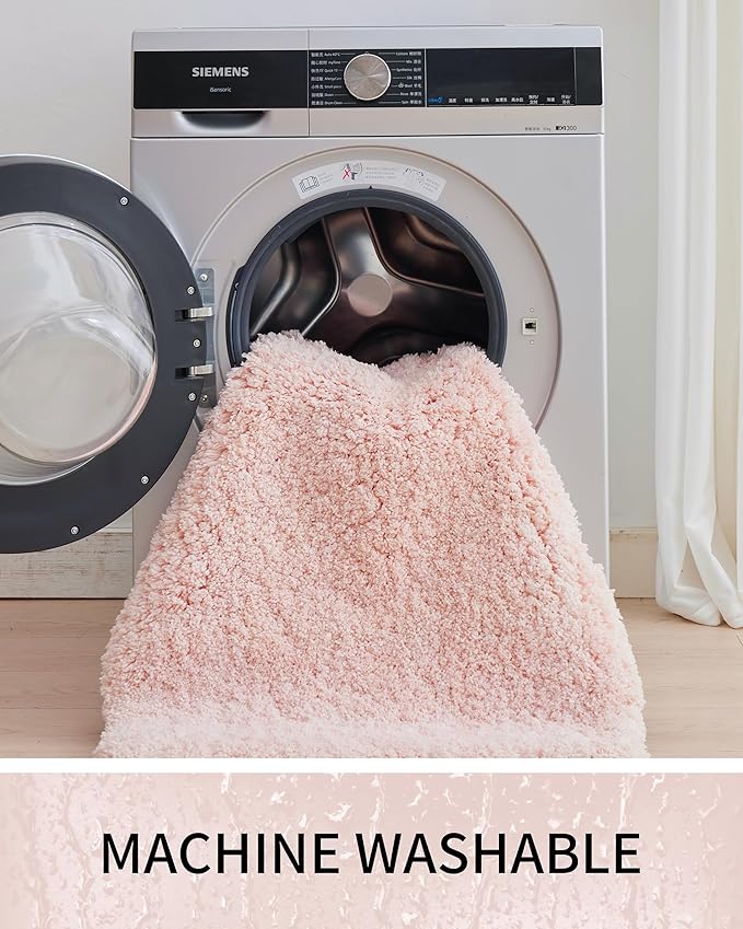 Toilet Rugs U-Shaped Mat 24x22, Contour Bathroom Mat - Ultra Soft & Absorbent Microfiber, Quick-Dry, Machine Washable with High Density Foam Latex Non Slip Backing, Pink
